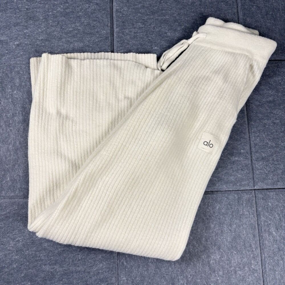 Alo Yoga Snuggle Up Sweater High-Waist Wide Leg Pant Womens XXS 2XS Cream Ivory - Picture 1 of 15